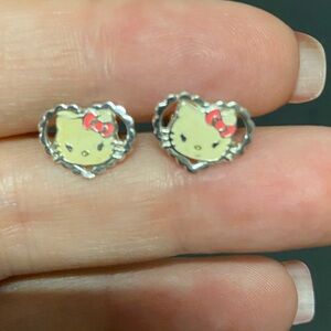 Hello Kitty Heart Earrings For Pierced Ears, Vintage